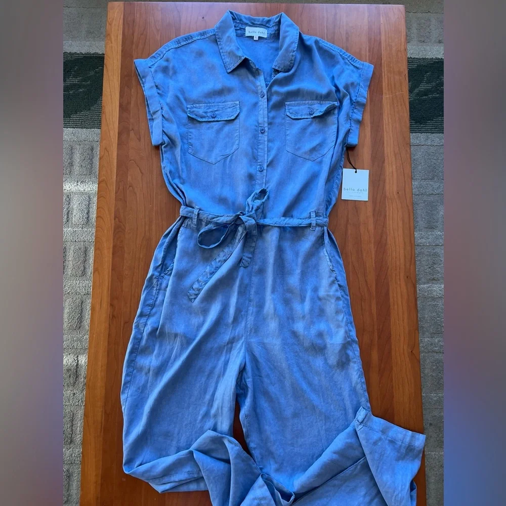 Bella Dahl Patch Pocket Jumpsuit in Mykonos Blue - Picture 3 of 9